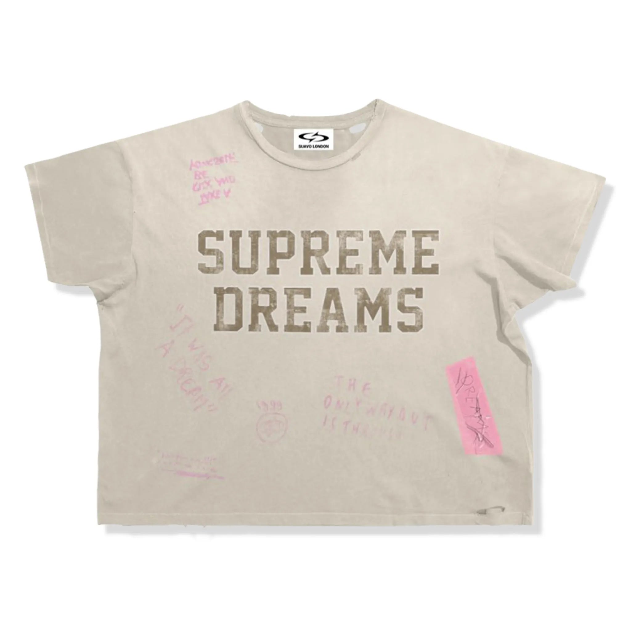 Front View of Suavo London Supreme Dreams Washed White T-Shirt